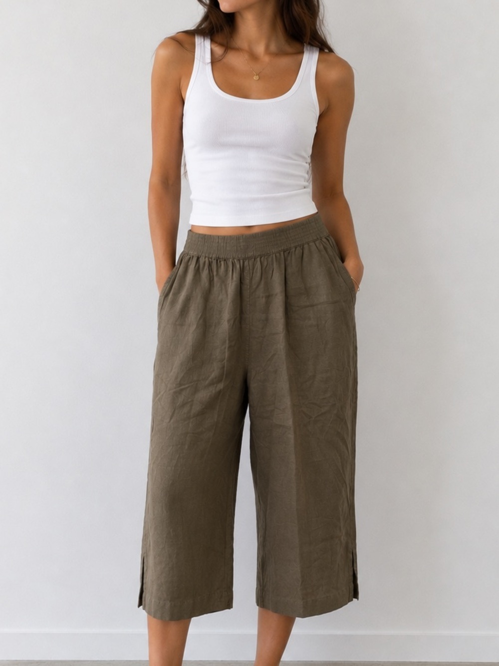Michael Stars Linen Wide Leg Cropped Pants Size Large